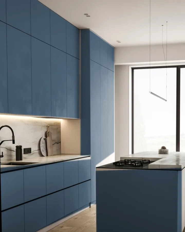 Cucina in Blu acciaio