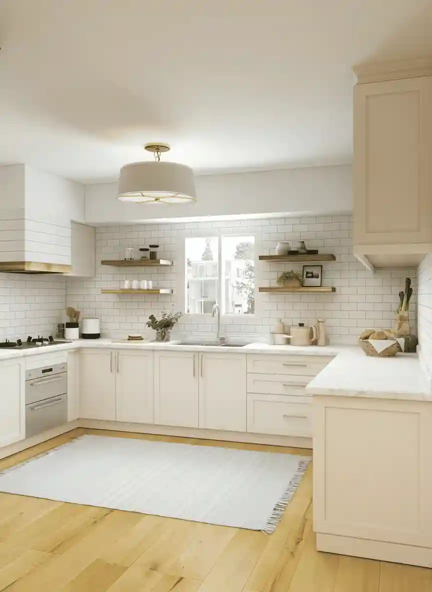 Cucina dopo il restyling: mobili rinnovati con pellicola effetto legno chiaro