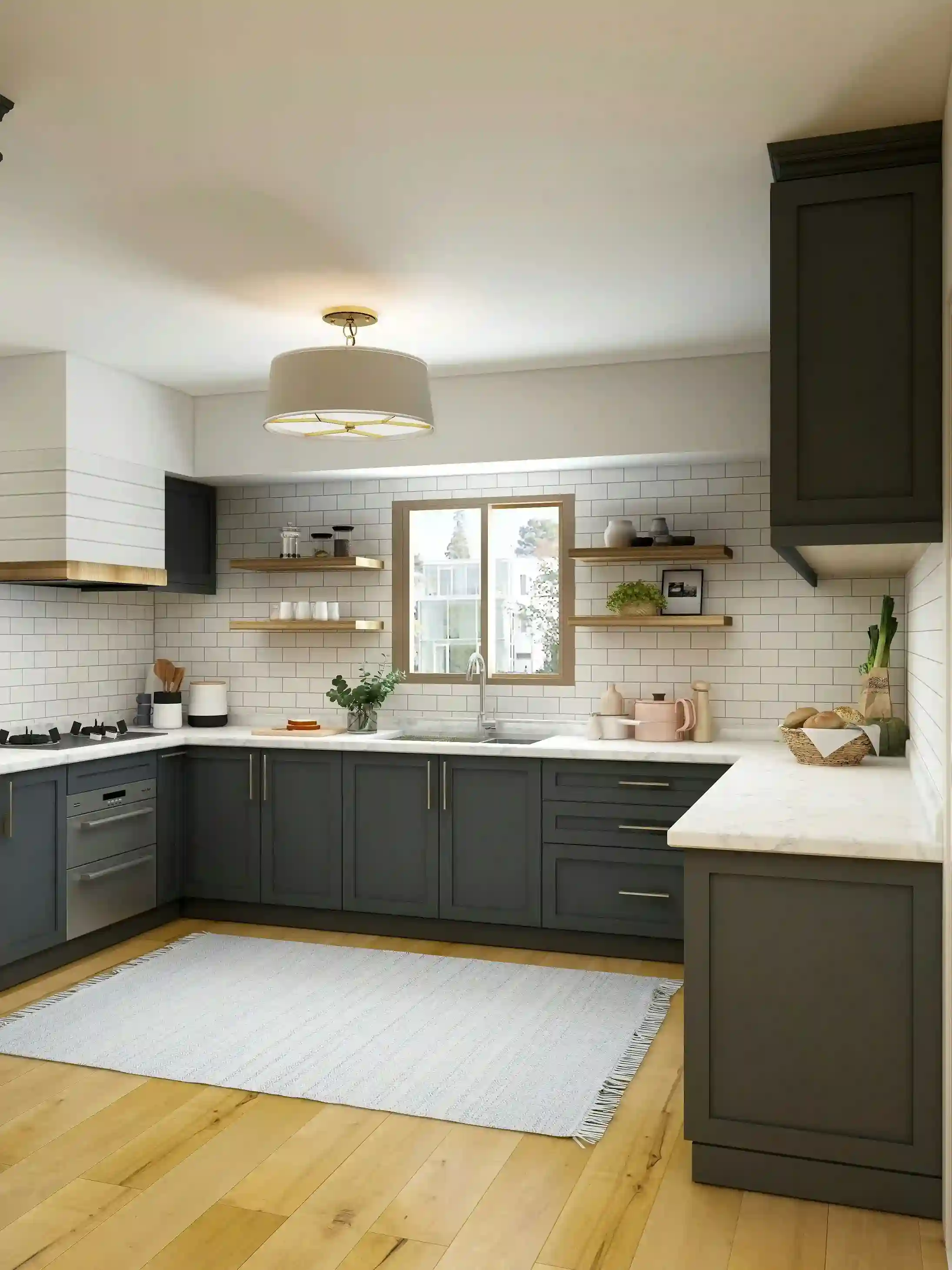 Cucina prima del restyling: mobili datati con ante in laminato scuro